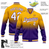 Custom Gold White-Purple Bomber Full-Snap Varsity Letterman Fade Fashion Jacket