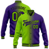 Custom Purple Neon Green-Black Bomber Full-Snap Varsity Letterman Gradient Fashion Jacket