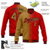 Custom Red Old Gold-Black Bomber Full-Snap Varsity Letterman Gradient Fashion Jacket