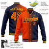 Custom Navy Orange-Gold Bomber Full-Snap Varsity Letterman Gradient Fashion Jacket