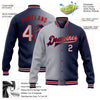 Custom Navy Gray-Red Bomber Full-Snap Varsity Letterman Gradient Fashion Jacket