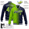 Custom Navy Neon Green-Gray Bomber Full-Snap Varsity Letterman Gradient Fashion Jacket