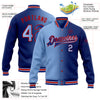 Custom Royal Light Blue-Red Bomber Full-Snap Varsity Letterman Gradient Fashion Jacket