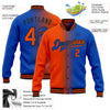 Custom Thunder Blue Orange-Black Bomber Full-Snap Varsity Letterman Gradient Fashion Jacket