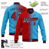 Custom Sky Blue Red-Black Bomber Full-Snap Varsity Letterman Gradient Fashion Jacket