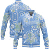 Custom Light Blue White Plant And Flower 3D Pattern Design Bomber Full-Snap Varsity Letterman Jacket