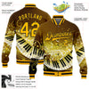 Custom Brown Gold-Black Piano Music Festival 3D Pattern Design Bomber Full-Snap Varsity Letterman Jacket