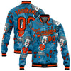 Custom Powder Blue Orange-Black Casual Music Festival 3D Pattern Design Bomber Full-Snap Varsity Letterman Jacket