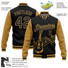 Custom Black Old Gold Guitar Music Festival 3D Pattern Design Bomber Full-Snap Varsity Letterman Jacket