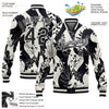 Custom Black White Floral Wave 3D Pattern Design Bomber Full-Snap Varsity Letterman Jacket