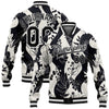 Custom Black White Floral Wave 3D Pattern Design Bomber Full-Snap Varsity Letterman Jacket