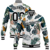 Custom White Black Leaves 3D Pattern Design Bomber Full-Snap Varsity Letterman Jacket