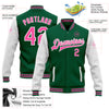 Custom Kelly Green Pink-White Bomber Full-Snap Varsity Letterman Two Tone Jacket