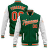 Custom Kelly Green Orange-White Bomber Full-Snap Varsity Letterman Two Tone Jacket