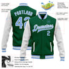 Custom Kelly Green Light Blue-White Bomber Full-Snap Varsity Letterman Two Tone Jacket