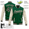 Custom Kelly Green Black-Cream Bomber Full-Snap Varsity Letterman Two Tone Jacket