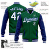 Custom Kelly Green White-Royal Bomber Full-Snap Varsity Letterman Two Tone Jacket