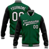 Custom Kelly Green White-Black Bomber Full-Snap Varsity Letterman Two Tone Jacket