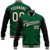 Custom Kelly Green Cream-Black Bomber Full-Snap Varsity Letterman Two Tone Jacket