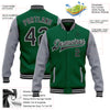 Custom Kelly Green Black-Gray Bomber Full-Snap Varsity Letterman Two Tone Jacket