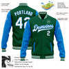 Custom Kelly Green White-Powder Blue Bomber Full-Snap Varsity Letterman Two Tone Jacket