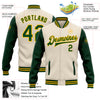 Custom Cream Green-Gold Bomber Full-Snap Varsity Letterman Two Tone Jacket