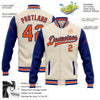 Custom Cream Orange-Royal Bomber Full-Snap Varsity Letterman Two Tone Jacket