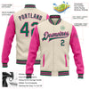 Custom Cream Kelly Green-Pink Bomber Full-Snap Varsity Letterman Two Tone Jacket