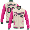 Custom Cream Kelly Green-Pink Bomber Full-Snap Varsity Letterman Two Tone Jacket