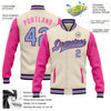 Custom Cream Light Blue Black-Pink Bomber Full-Snap Varsity Letterman Two Tone Jacket