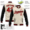 Custom Cream Red-Black Bomber Full-Snap Varsity Letterman Two Tone Jacket