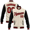 Custom Cream Red-Black Bomber Full-Snap Varsity Letterman Two Tone Jacket