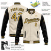 Custom Cream Old Gold-Black Bomber Full-Snap Varsity Letterman Two Tone Jacket