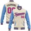 Custom Cream Pink Black-Light Blue Bomber Full-Snap Varsity Letterman Two Tone Jacket