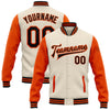 Custom Cream Black-Orange Bomber Full-Snap Varsity Letterman Two Tone Jacket