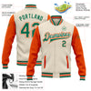 Custom Cream Kelly Green-Orange Bomber Full-Snap Varsity Letterman Two Tone Jacket