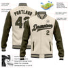 Custom Cream Olive-Black Bomber Full-Snap Varsity Letterman Two Tone Jacket