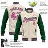 Custom Cream Pink-Kelly Green Bomber Full-Snap Varsity Letterman Two Tone Jacket