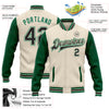 Custom Cream Black-Kelly Green Bomber Full-Snap Varsity Letterman Two Tone Jacket