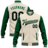 Custom Cream Black-Kelly Green Bomber Full-Snap Varsity Letterman Two Tone Jacket