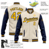 Custom Cream Gold-Navy Bomber Full-Snap Varsity Letterman Two Tone Jacket