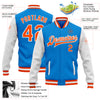 Custom Powder Blue Orange-White Bomber Full-Snap Varsity Letterman Two Tone Jacket