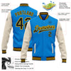 Custom Powder Blue Black Cream-Gold Bomber Full-Snap Varsity Letterman Two Tone Jacket