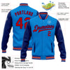 Custom Powder Blue Red-Royal Bomber Full-Snap Varsity Letterman Two Tone Jacket