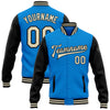 Custom Powder Blue Cream-Black Bomber Full-Snap Varsity Letterman Two Tone Jacket