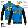 Custom Powder Blue Gold-Black Bomber Full-Snap Varsity Letterman Two Tone Jacket