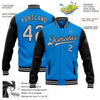 Custom Powder Blue Gray-Black Bomber Full-Snap Varsity Letterman Two Tone Jacket