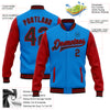 Custom Powder Blue Black-Red Bomber Full-Snap Varsity Letterman Two Tone Jacket