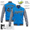 Custom Powder Blue Black-Gray Bomber Full-Snap Varsity Letterman Two Tone Jacket