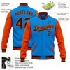 Custom Powder Blue Black-Orange Bomber Full-Snap Varsity Letterman Two Tone Jacket